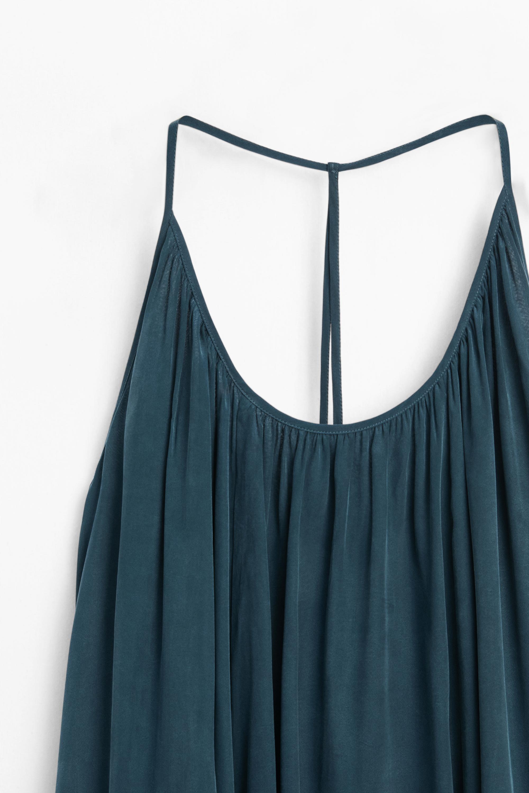 Midi dress with gathered neckline